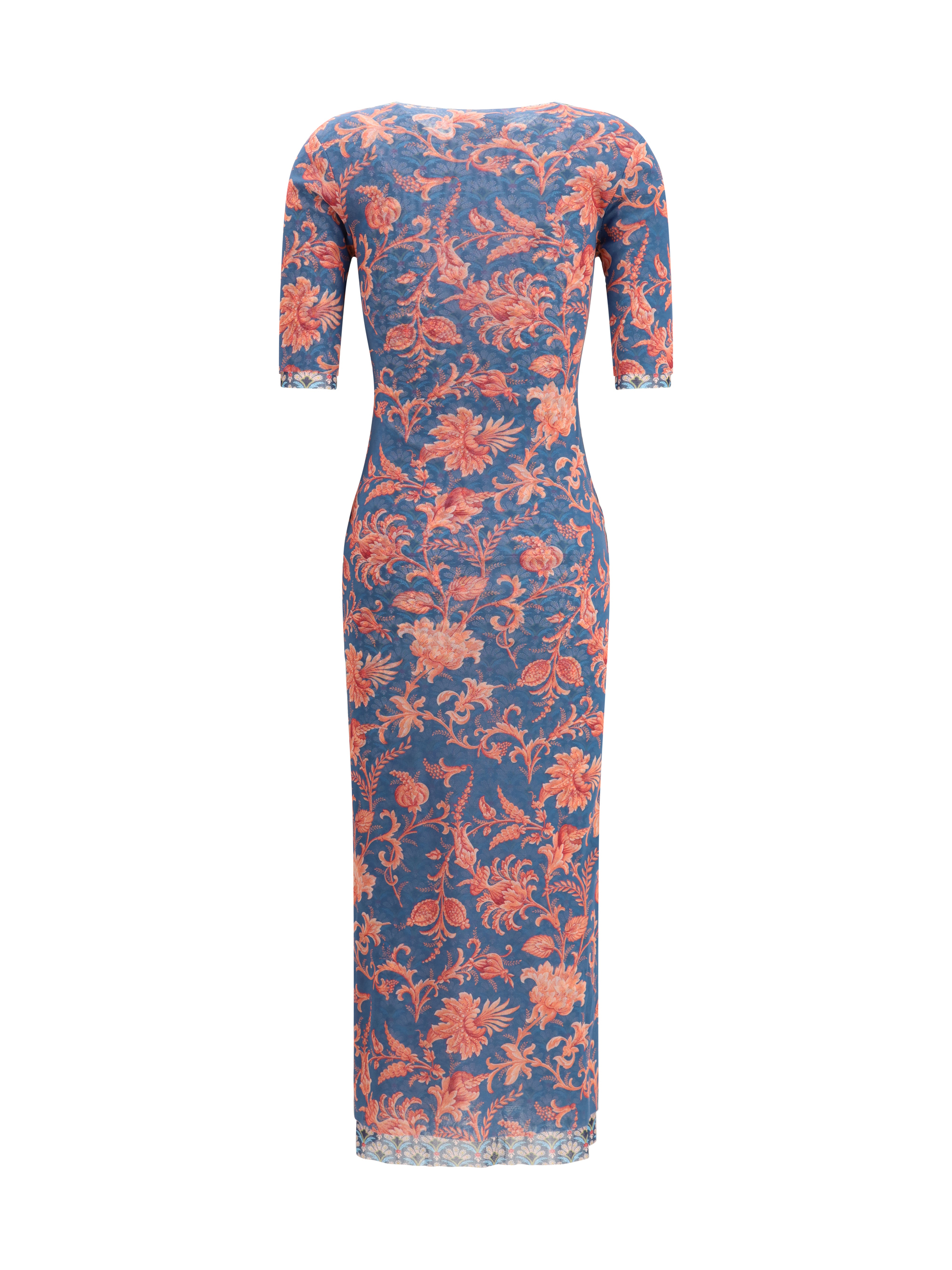 Stretch tulle midi Dress with floral motif
