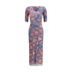 Stretch tulle midi Dress with floral motif