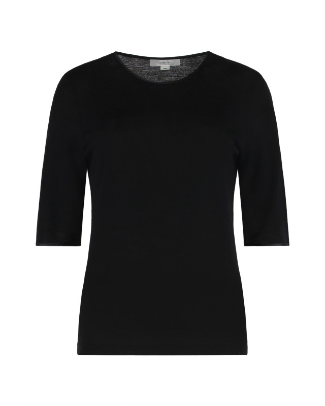 Wool t-shirt with elbow-length sleeves and satin finishes