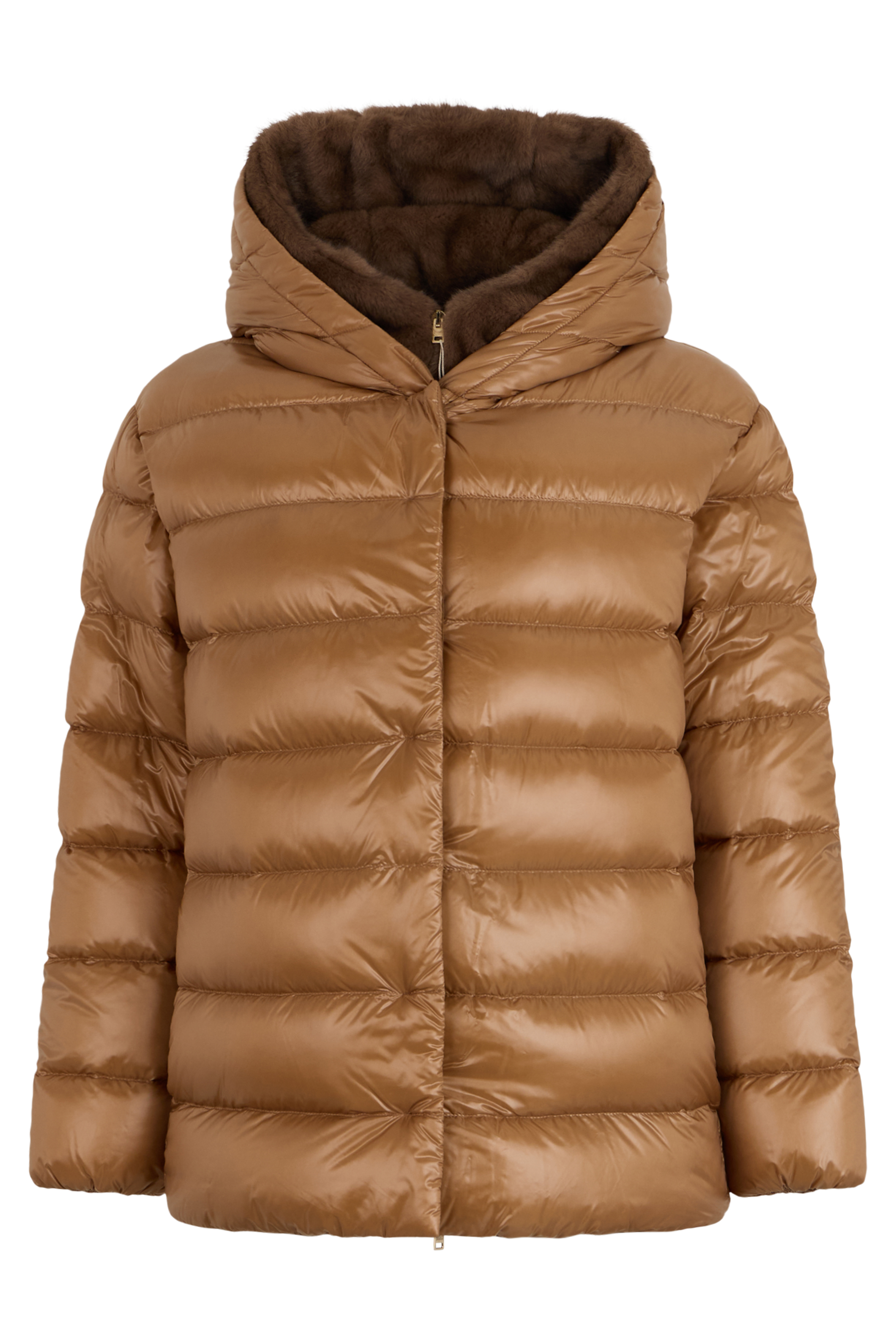 Padded jacket with hood with synthetic fur