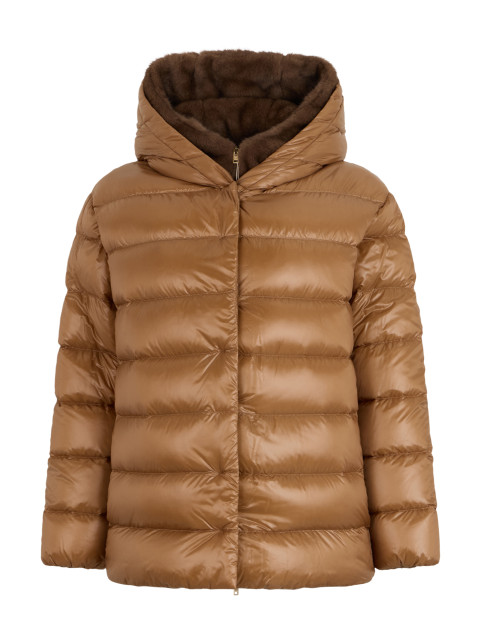 Padded jacket with hood with synthetic fur
