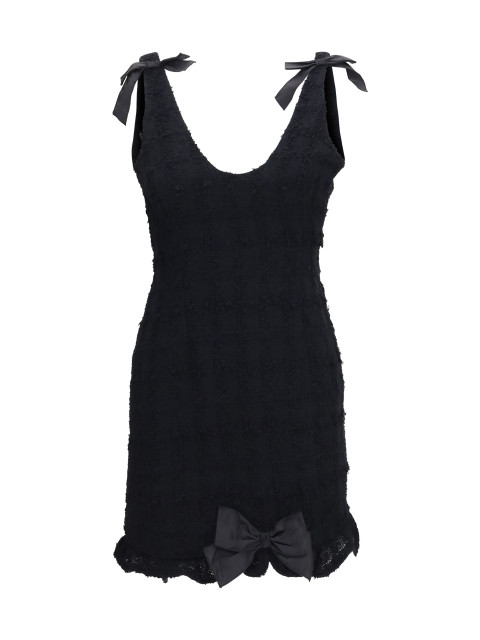 Checked bouclé tweed mni Dress with bows