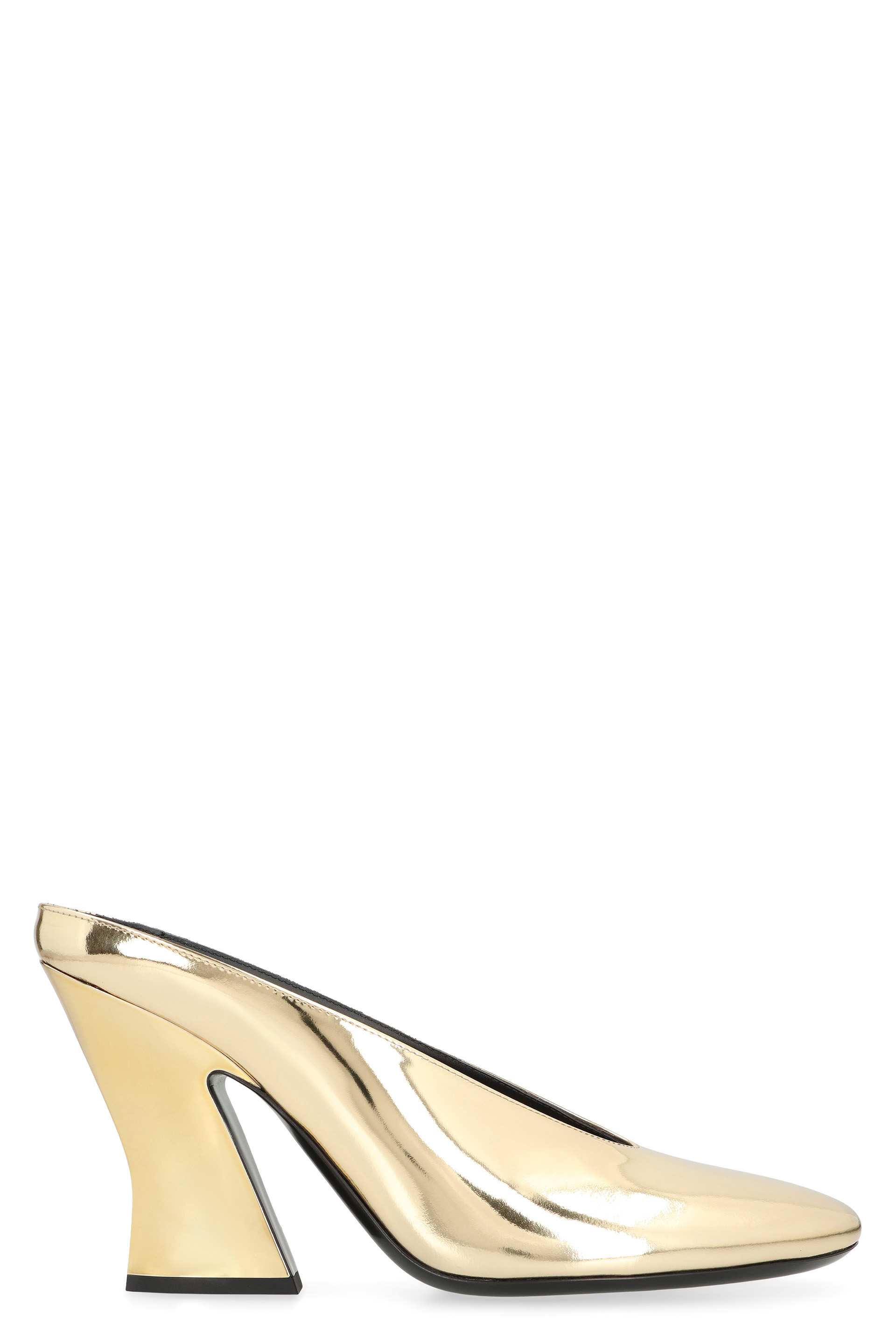 Mule with sculpted heel in leather mirror effect
