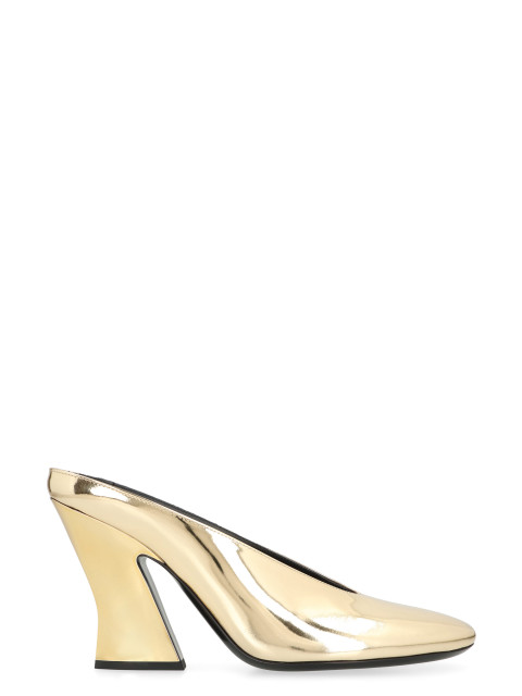 Mule with sculpted heel in leather mirror effect