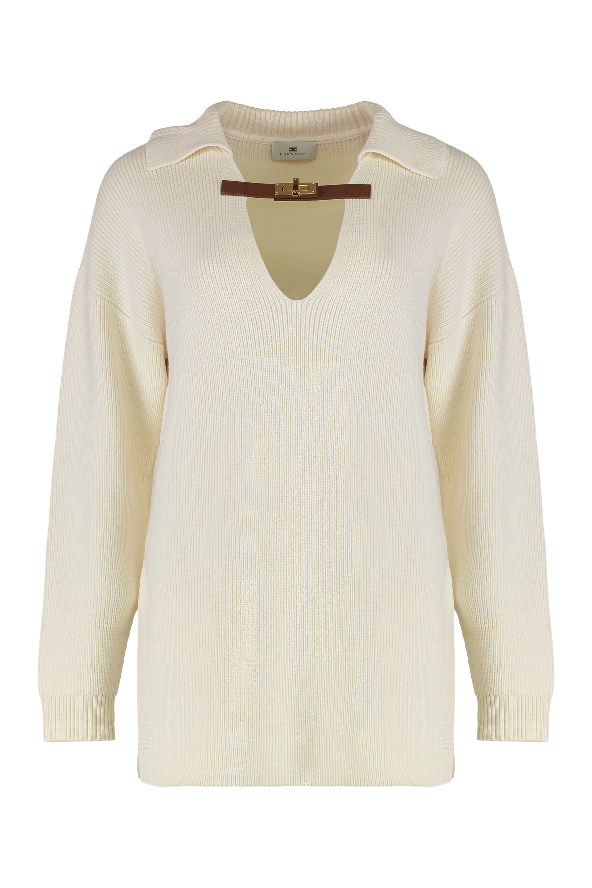 Sweater in mixed wool with a jewel strap