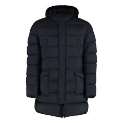 Hooded techno fabric down jacket