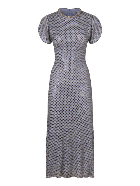 Midi dress in mesh with rhinestones