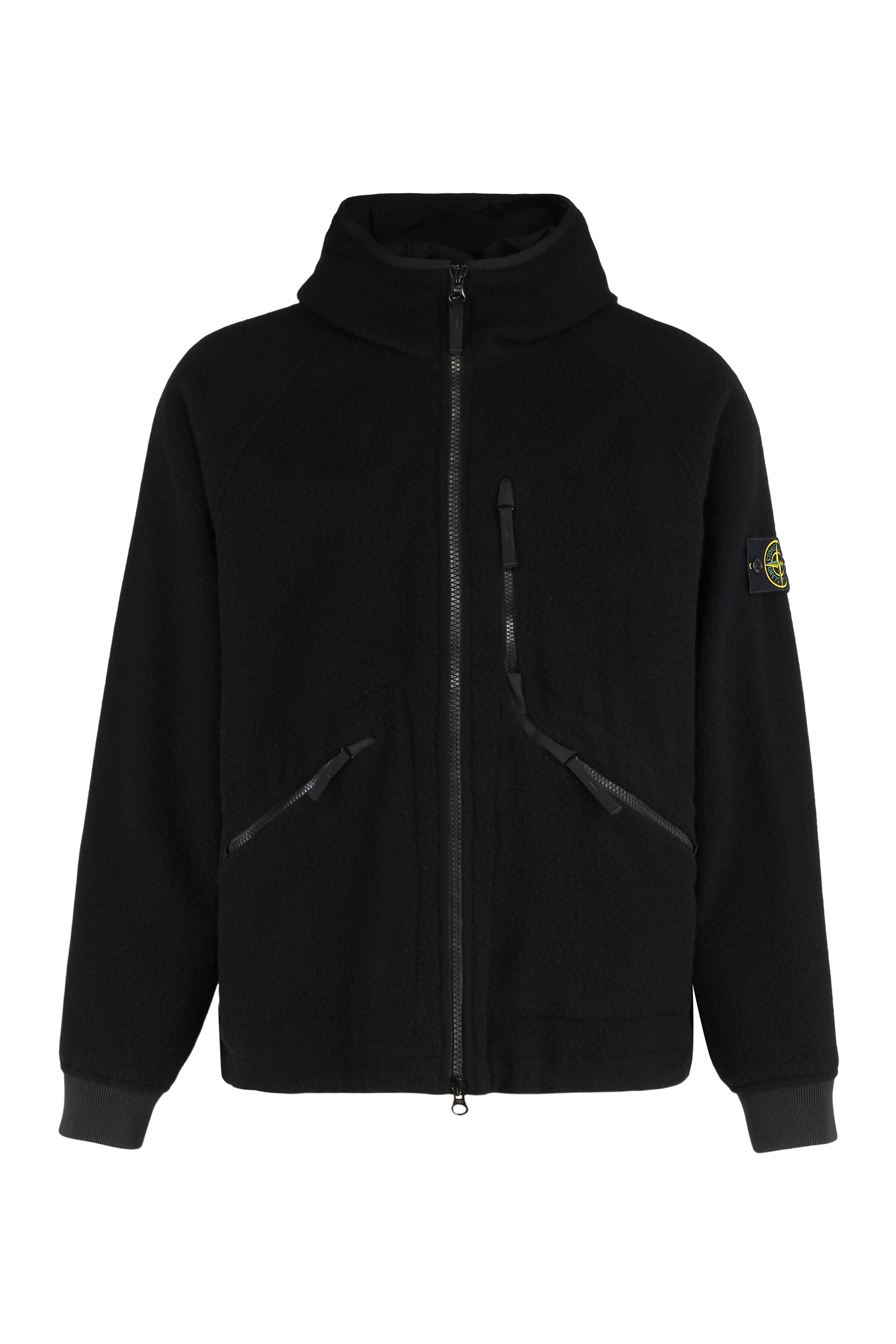 Hooded jacket in wool and nylon