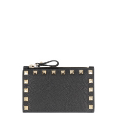 Rockstud leather card holder