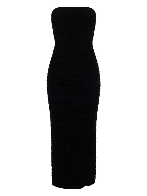 Midi dress without straps with drapes