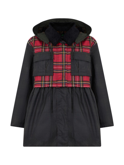 Rain jacket with peplum and tartan details