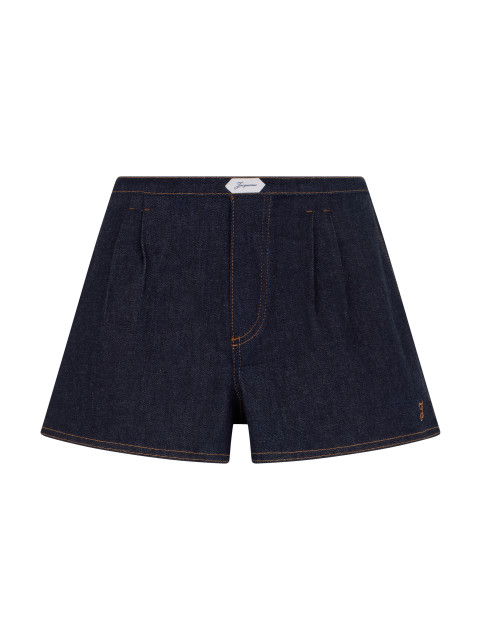 Plissetted denim shorts