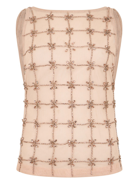 Top without sleeves in mesh with rhinestones