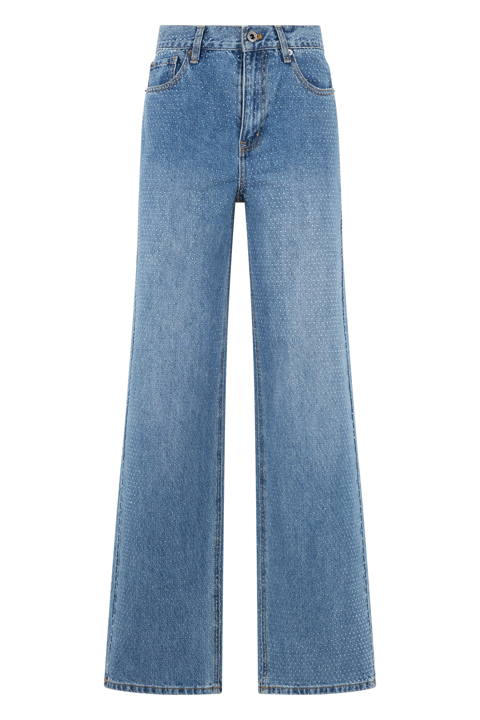 Straight leg jeans with rhinestones