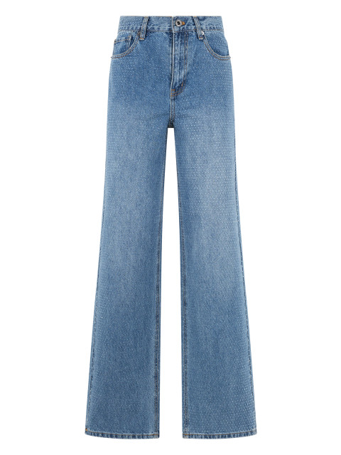 Straight leg jeans with rhinestones