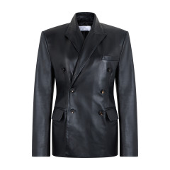 Double-breasted blazer in leather