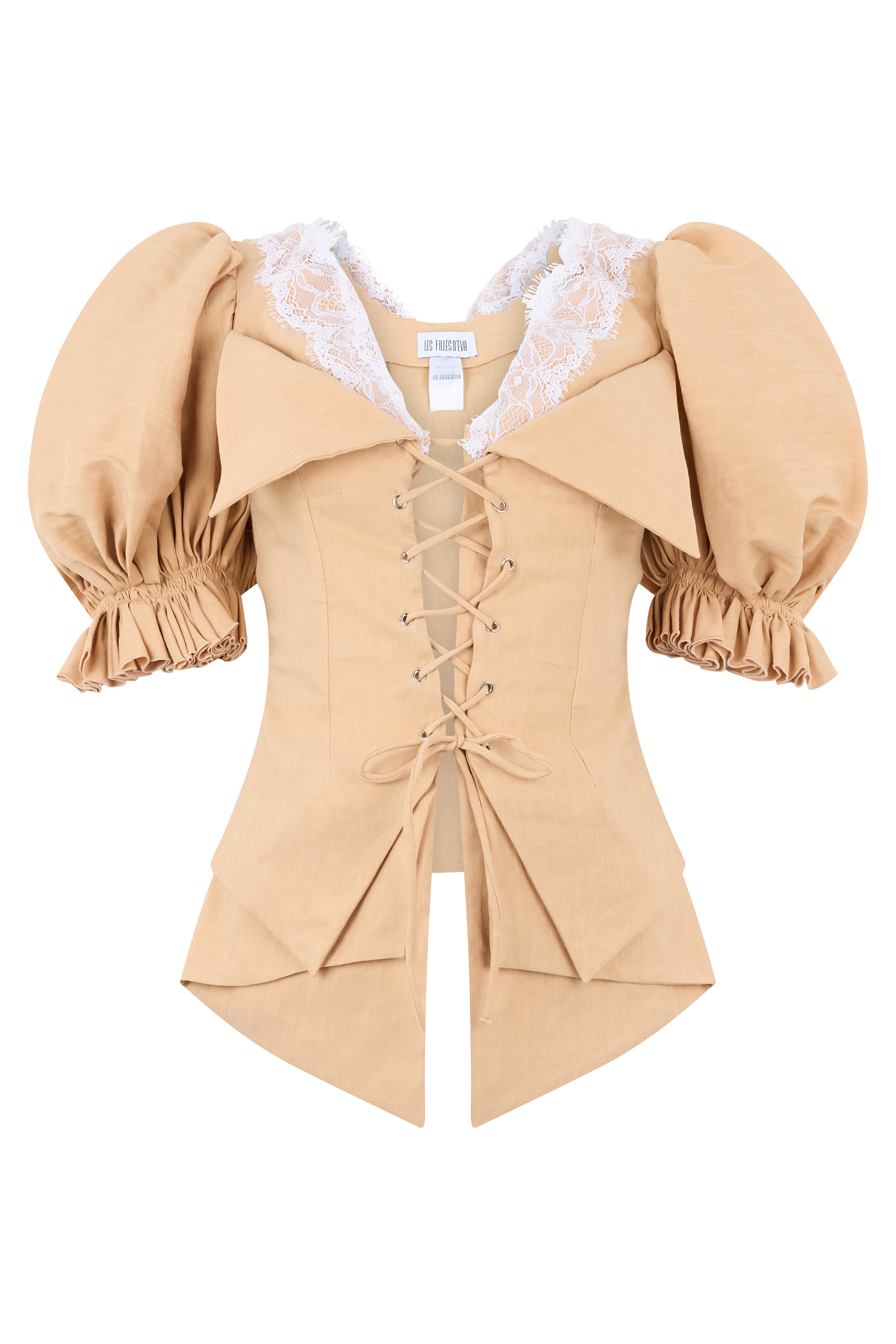 Stretch linen top with puff sleeves