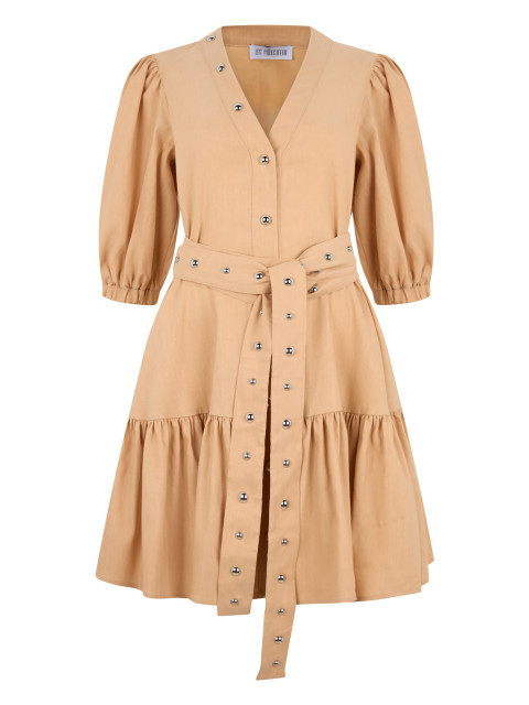 Stretch linen dress with studs