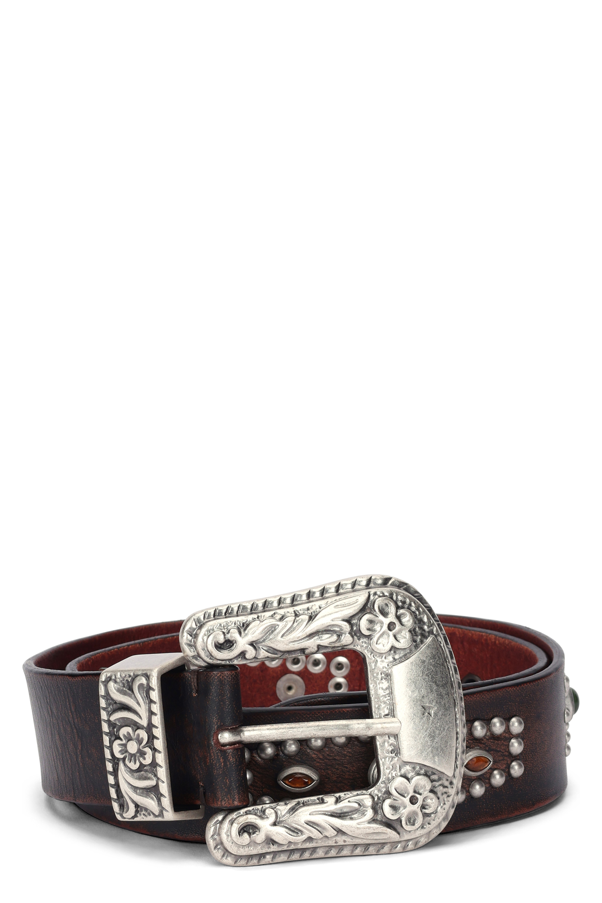 Leather belt with metal buckle