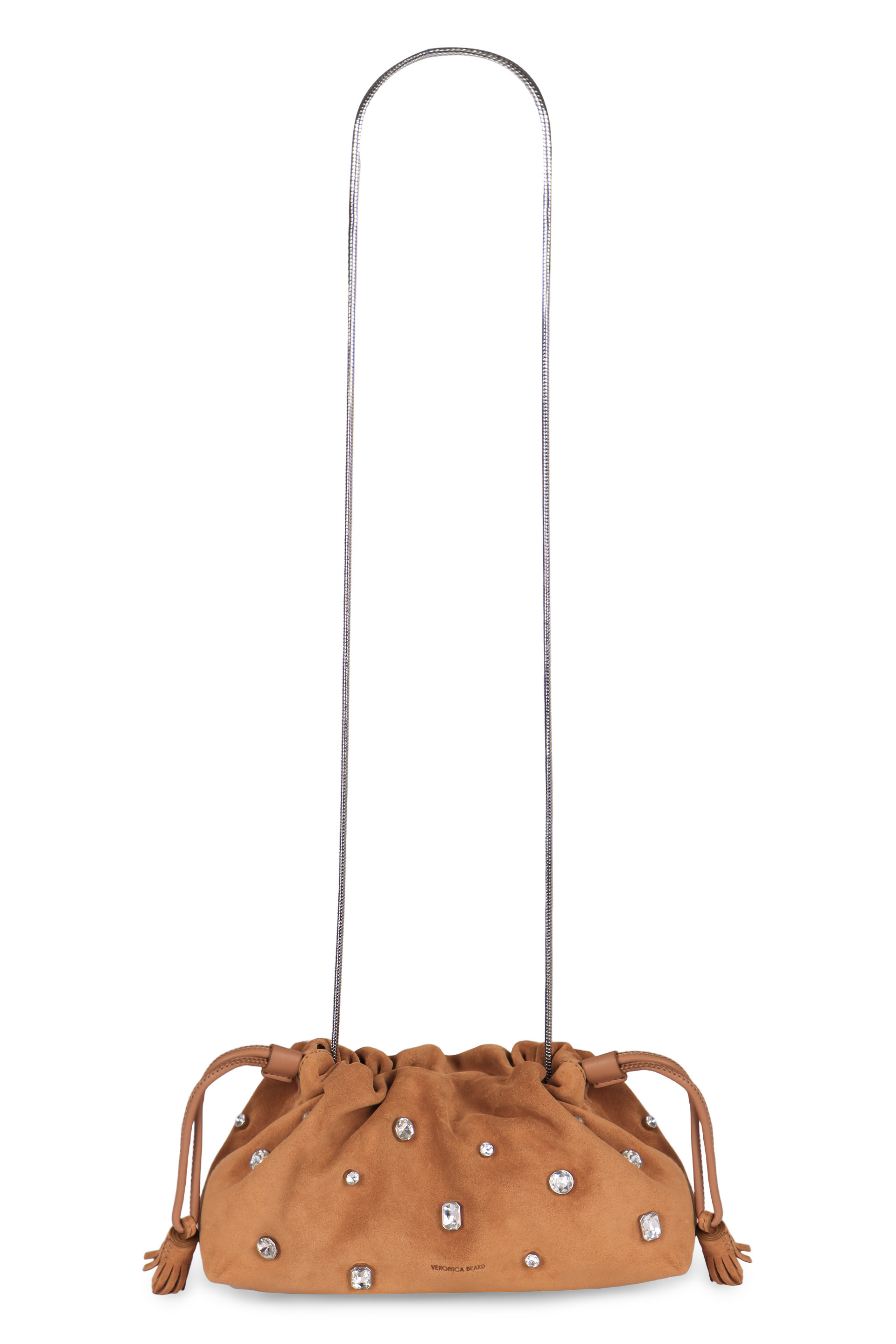 Embellished shoulder bag in suede leather