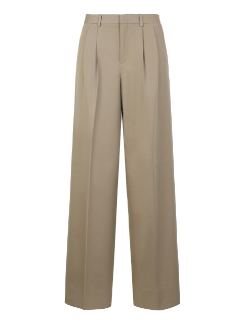 Trousers with pleats in cotton and wool gabardine