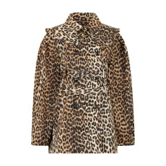 Short leopard coat with double-breasted closure