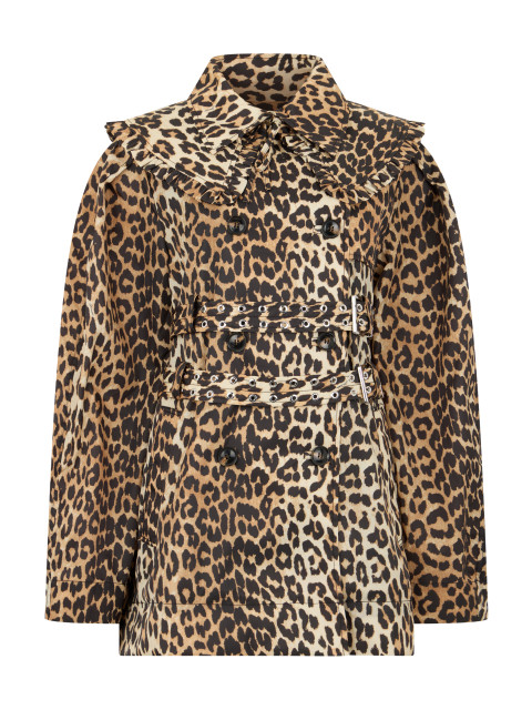 Short leopard coat with double-breasted closure