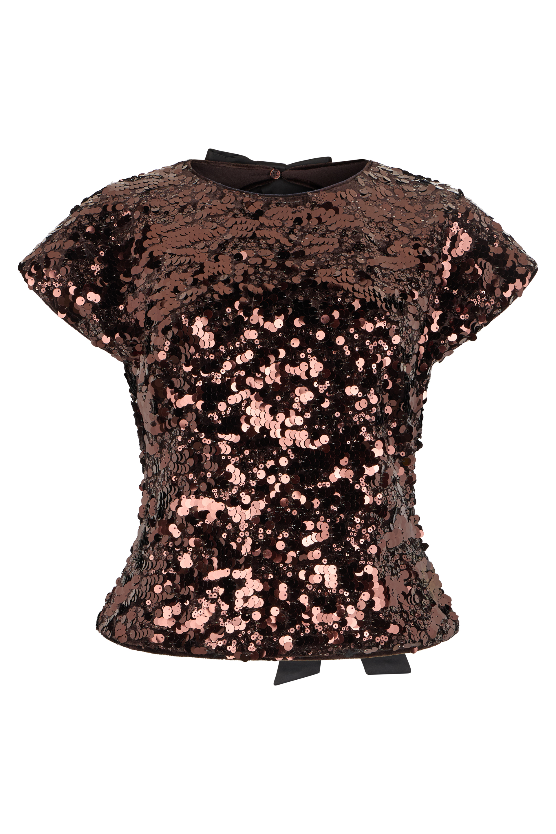 Short-sleeved top with sequins and bows
