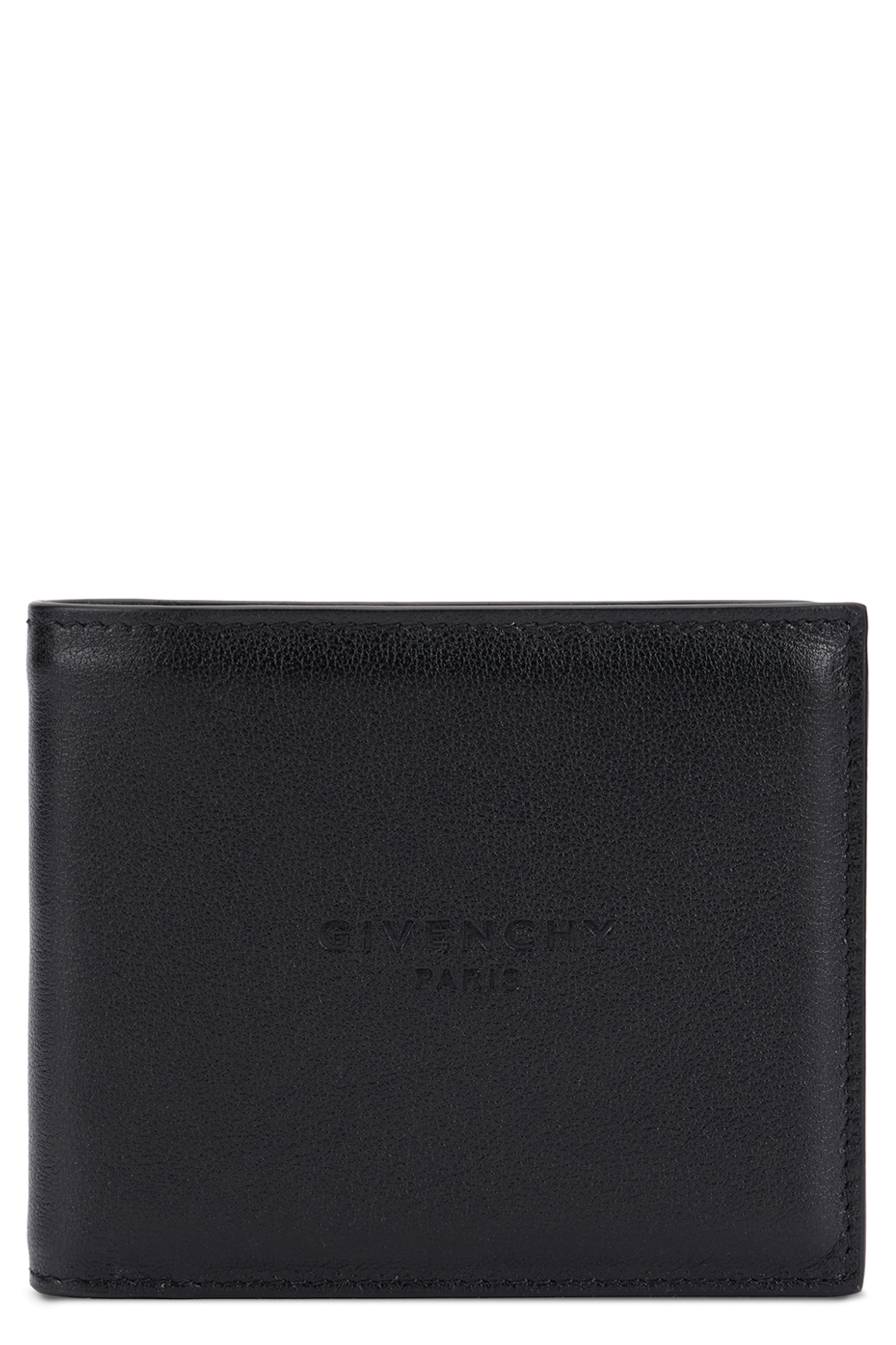 Black leather wallet with logo