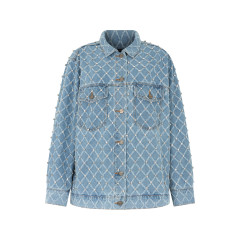 Denim jacket made of cotton with rhinestones