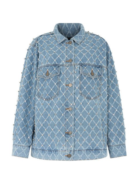 Denim jacket made of cotton with rhinestones