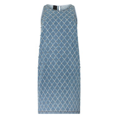 Amorino short dress in denim with diamond pattern and rhinestones