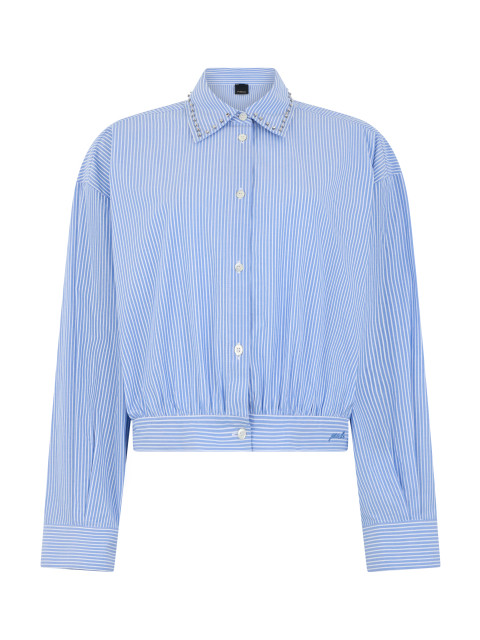 Cropped Shirt in Cotton with Jewel Collar