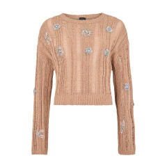 Short sweater in cotton blend with rhinestones