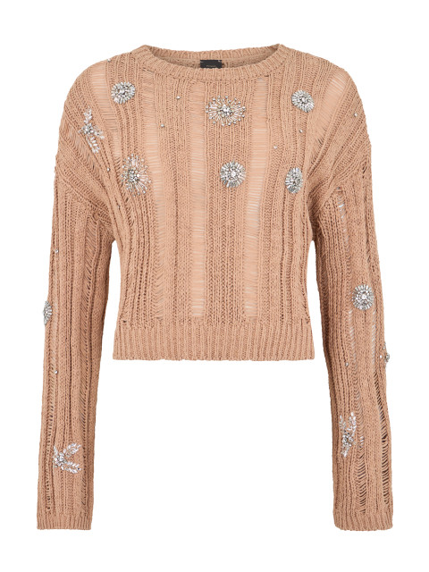 Short sweater in cotton blend with rhinestones