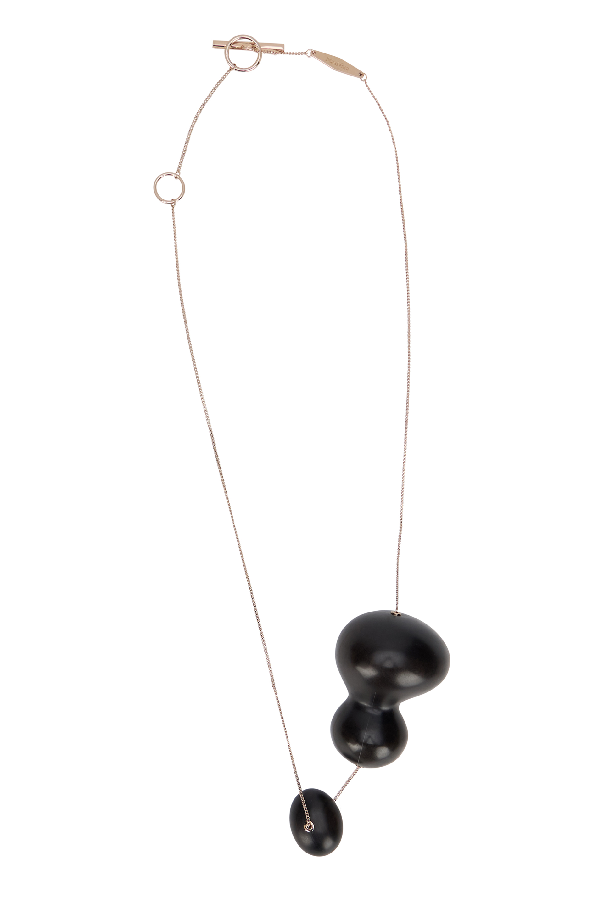 Necklace with pendant in metal and ebony wood