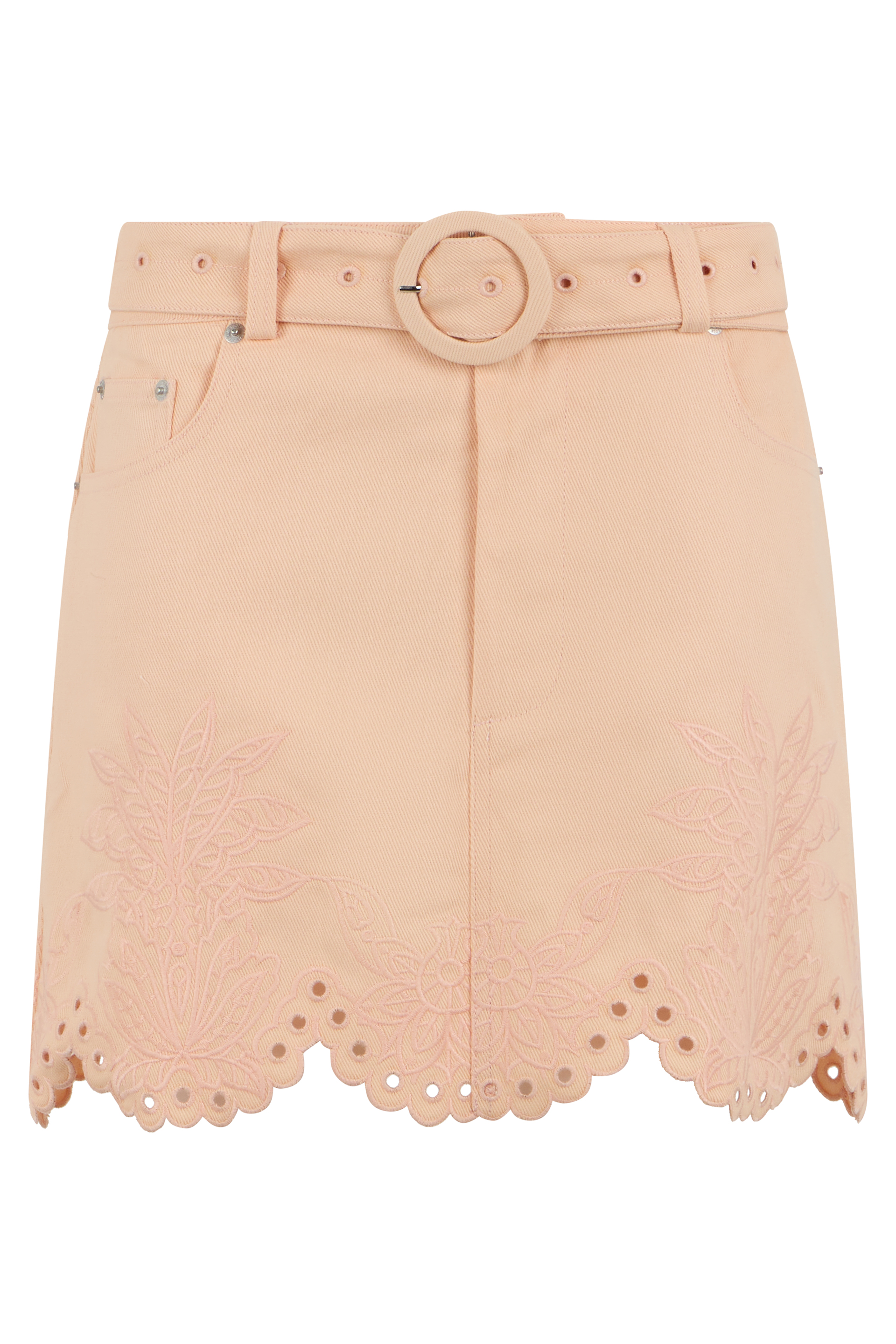 Short denim skirt with perforations