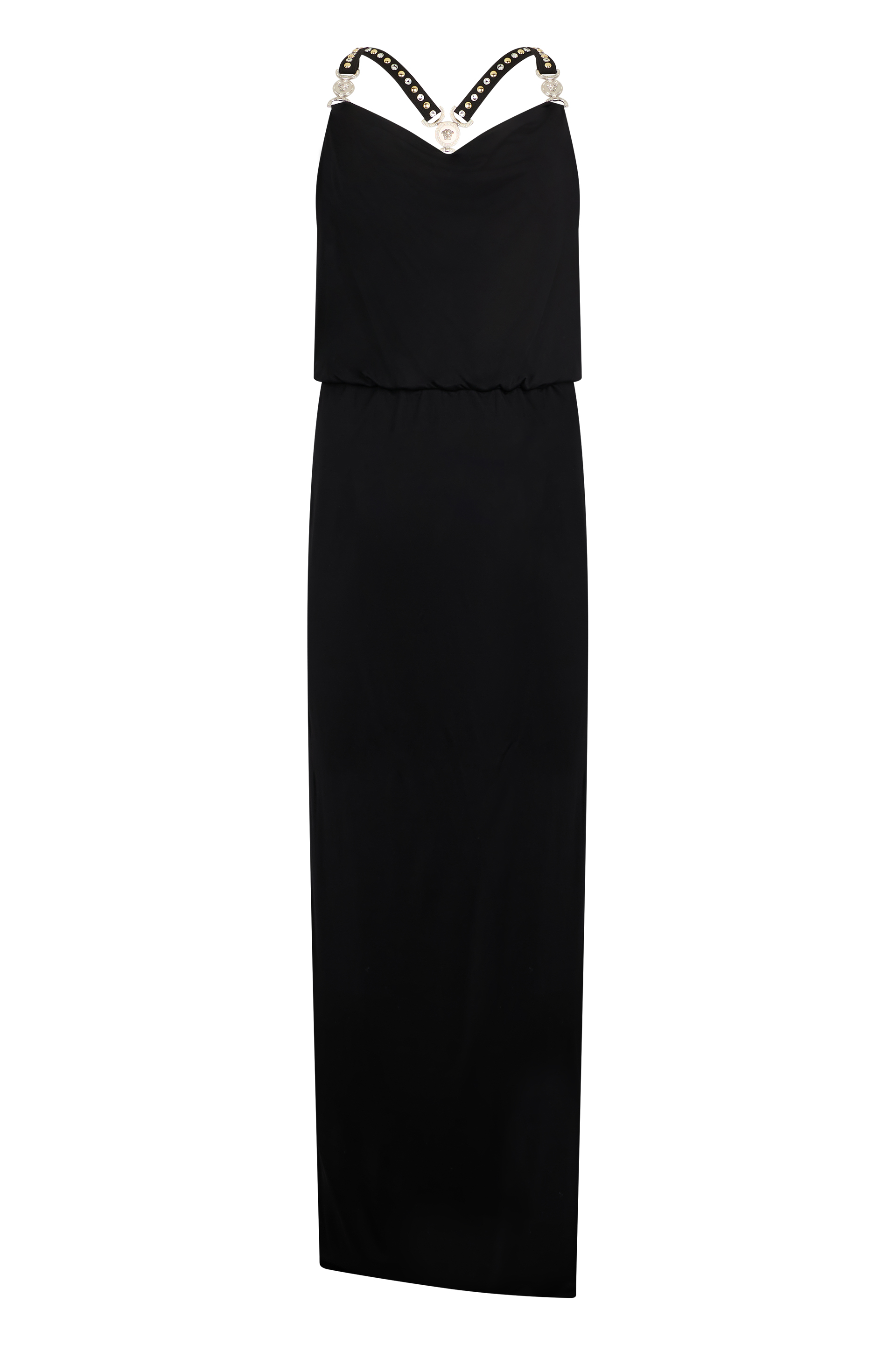 Long black dress with jewel straps