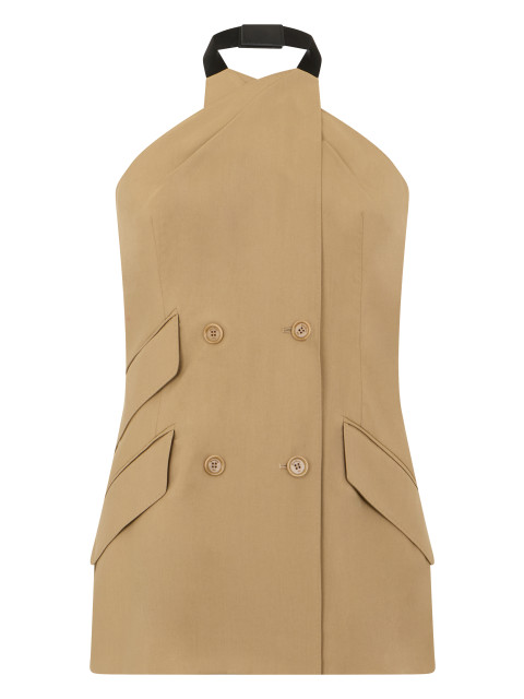 Sleeveless jacket Nuraghe in poplin wool and silk