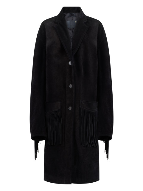 Single-breasted suede coat with fringes