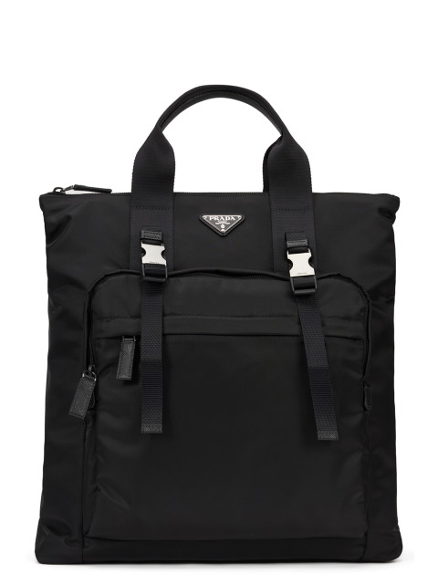 Tote bag in re-nylon and Saffiano leather