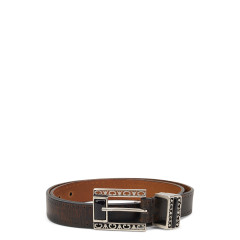 Leather belt with decorated buckle