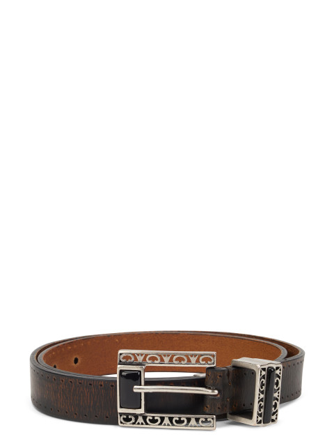 Leather belt with decorated buckle