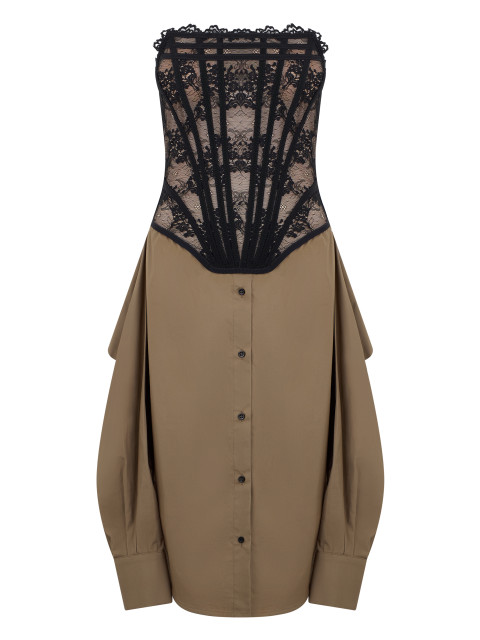 Mini dress in cotton with lace