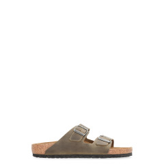 Leather slides with buckle