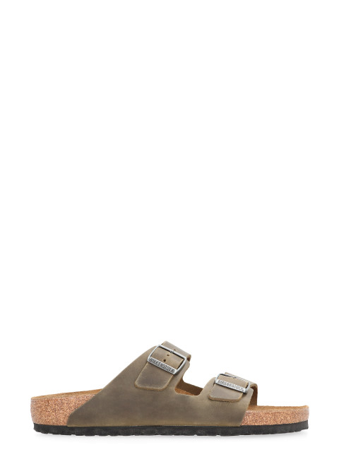 Leather slides with buckle