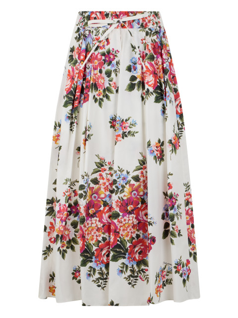 Long dress in printed poplin flower bouquet