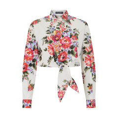 White cotton shirt with bouquet of flowers print