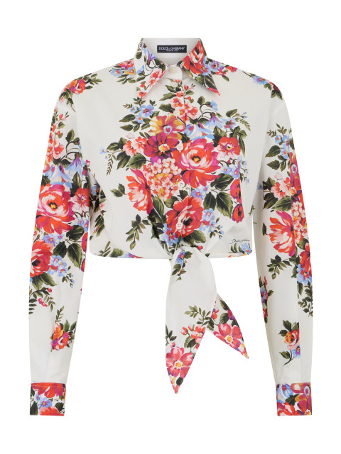 White cotton shirt with bouquet of flowers print