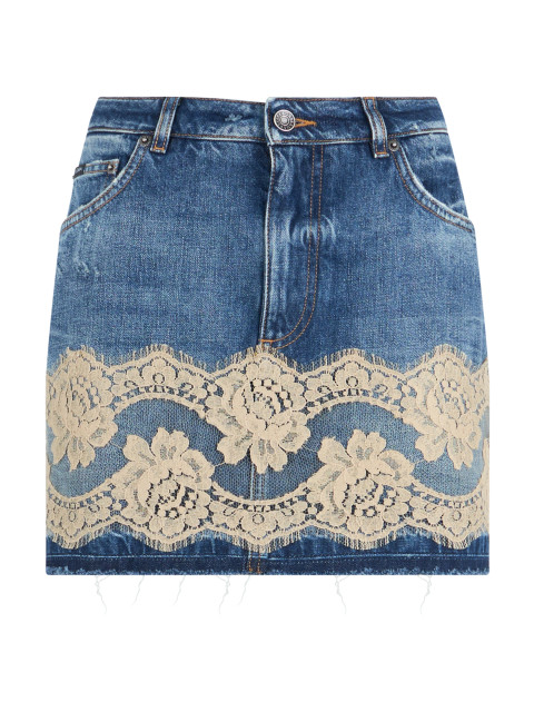 Mini skirt with lace inserts